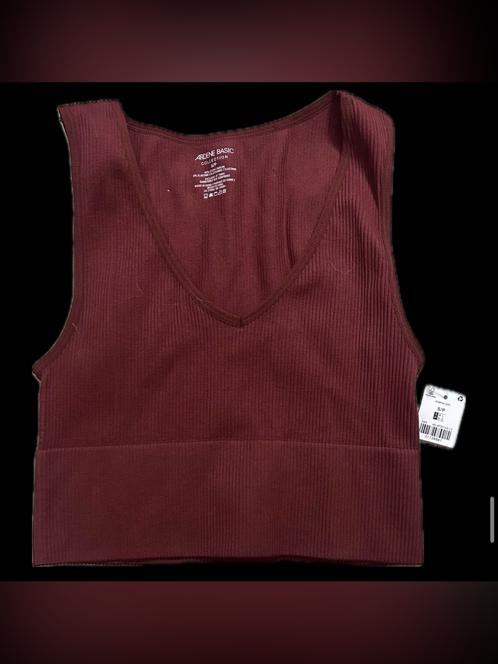 Ardene Ribbed V-Neck Cropped Tank Top - Burgundy